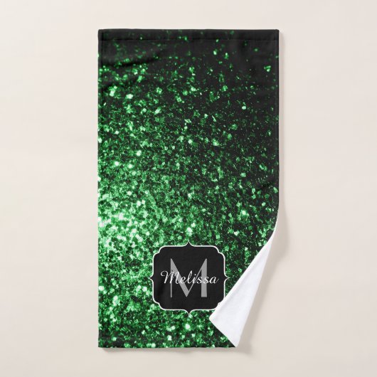 Donkergroene nepschittertjes Monogram Bad Handdoek (Handdoek)