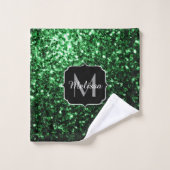 Donkergroene nepschittertjes Monogram Bad Handdoek (Wasdoekje)