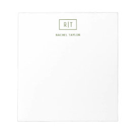 Donkergroene Olijf Eenvoudig Modern Monogram Notitieblok