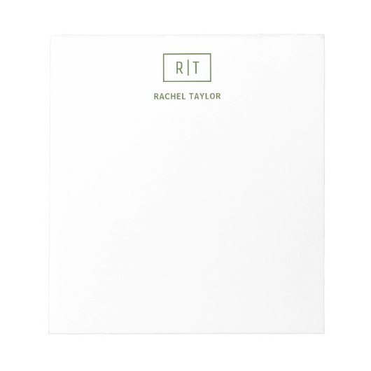 Donkergroene Olijf Eenvoudig Modern Monogram Notitieblok (Voorkant)