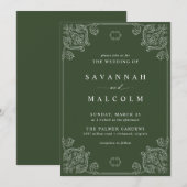 Donkergroene olijf |   stijl bruiloft kaart (Voorkant / Achterkant)