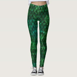 Donkergroene Ombre & Glitters Draak Schubben Leggings