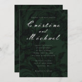 Donkergroene ornamental elegant script bruiloft kaart (Voorkant / Achterkant)