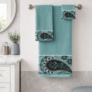 Donkergroene paisley badhanddoekenset bad handdoek