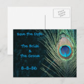 Donkergroene Pauw Veren Save the Date Aankondigingskaart (Voorkant / Achterkant)