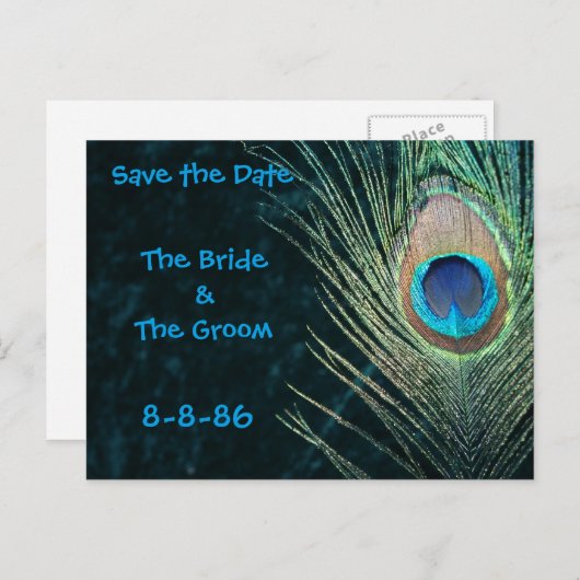 Donkergroene Pauw Veren Save the Date Aankondigingskaart (Voorkant / Achterkant)