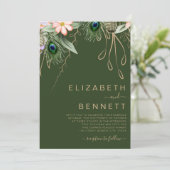 Donkergroene Peacock Fether Wedding Kaart (Staand voorkant)