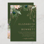 Donkergroene Peacock Fether Wedding Kaart (Voorkant / Achterkant)
