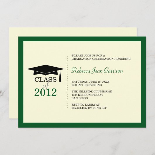 Donkergroene pet tassel afstuderen bekendmaking kaart (Voorkant / Achterkant)
