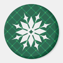 Donkergroene plaid feestelijke wintersneeuwvlok magneet