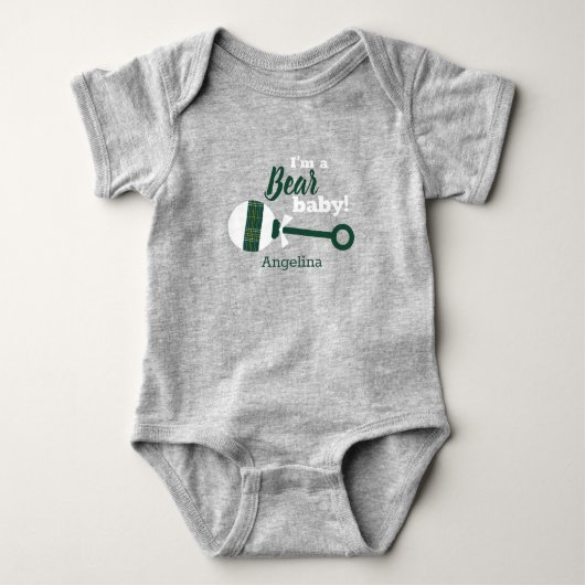 Donkergroene Play Rattle Beer Baby Bodysuit (Voorkant)