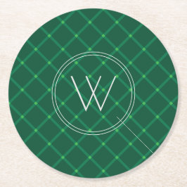 Donkergroene pleisterkalk aangepast monogram ronde kartonnen onderzetter