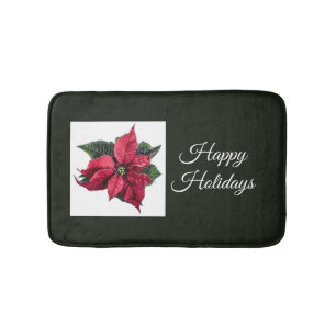 Donkergroene Poinsettia Kerstbadmat Badmat