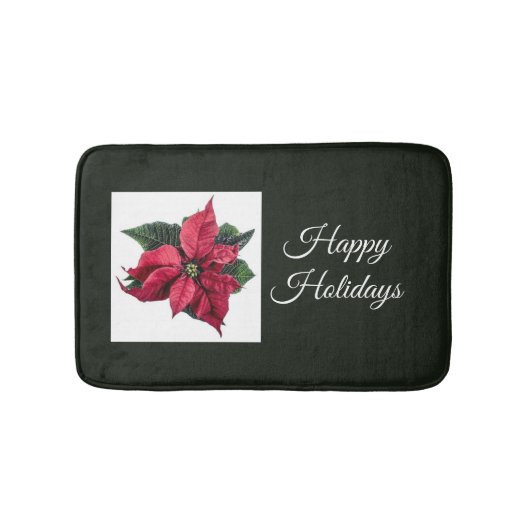 Donkergroene Poinsettia Kerstbadmat Badmat (Voorkant)
