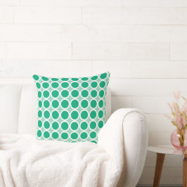 Donkergroene Polka Dots met witte randen op Blauwg Kussen