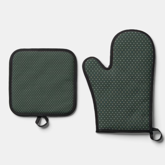 Donkergroene polkadot ovenwant & pannenlap set (Voorkant)
