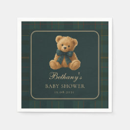 Donkergroene Polo Tartan Teddybeer Baby Shower Servet