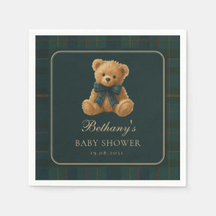 Donkergroene Polo Tartan Teddybeer Baby Shower Servet