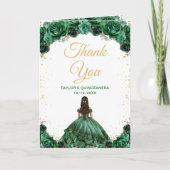 Donkergroene prinses Floral Quinceañera Bedankkaart (Voorkant)