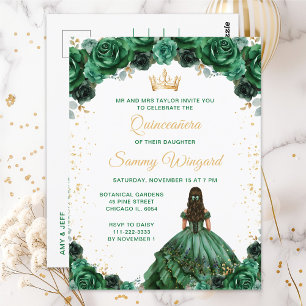 Donkergroene prinses Floral Quinceañera Briefkaart