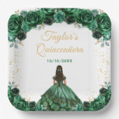 Donkergroene prinses Floral Quinceañera Papieren Bordje (Voorkant)
