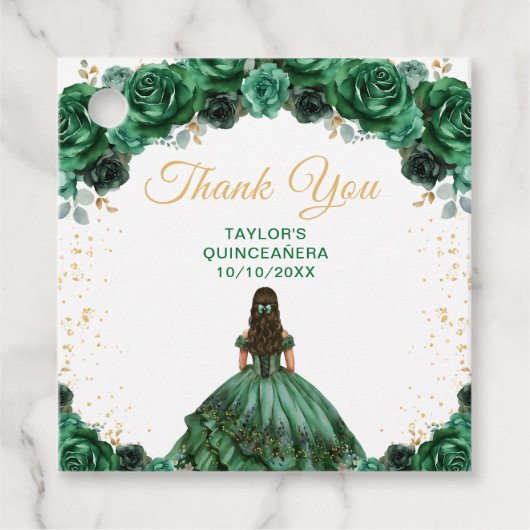 Donkergroene prinses Quinceañera dank u Bedankjes Labels (Voorkant)