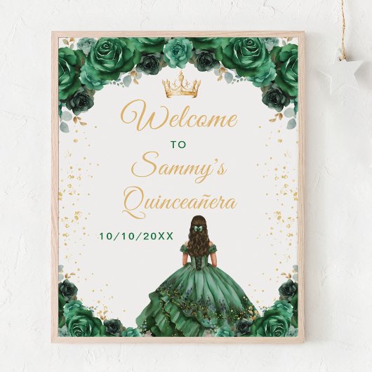 Donkergroene prinses Quinceañera Welkom Poster