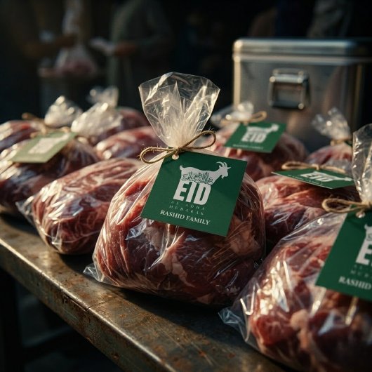 Donkergroene Qurbani Eid Al-Adha Bedankjes Labels