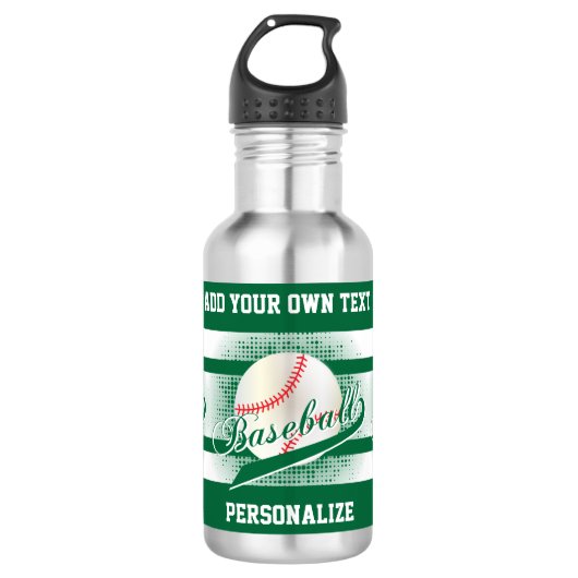 Donkergroene retro-honkbalstijl waterfles  (Voorkant)