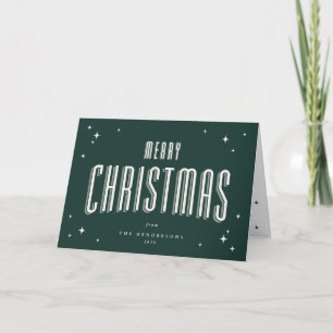 Donkergroene retro sterren vrolijke kerstfoto feestdagen kaart
