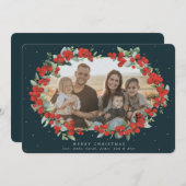 Donkergroene rode bessen + eucalyptusfoto feestdagenkaart (Voorkant / Achterkant)