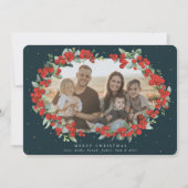 Donkergroene rode bessen + eucalyptusfoto feestdagenkaart (Voorkant)