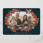 Donkergroene rode bessen + eucalyptusfoto folie feestdagenkaart (Voorkant)