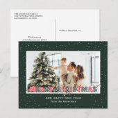 Donkergroene rode sneeuwkerstverlichting Foto Feestdagenkaart (Voorkant / Achterkant)