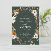 Donkergroene Romantische Boho Floral Botanical Wed Kaart (Staand voorkant)