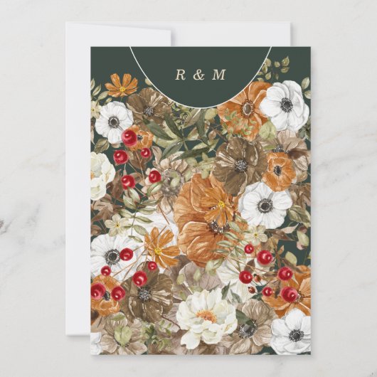 Donkergroene Romantische Boho Floral Botanical Wed Kaart (Achterkant)