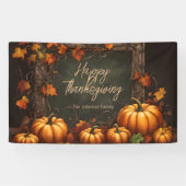 Donkergroene Rustieke Pompoen Thanksgiving Spandoek (Horizontaal)