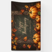Donkergroene Rustieke Pompoen Thanksgiving Spandoek (Verticaal)