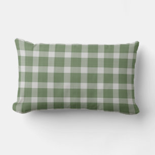 Donkergroene salie en witte geruite gingham kussen