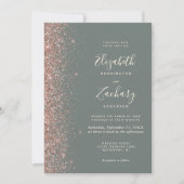 Donkergroene salie roosgoud glitters QR-code bruil Kaart (Voorkant)
