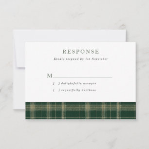 Donkergroene Schotse Tartan Huwelijk RSVP Kaartje