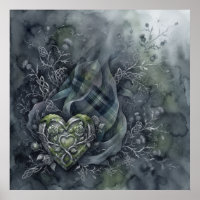Donkergroene Schotse Tartan Keltische Hart Distel