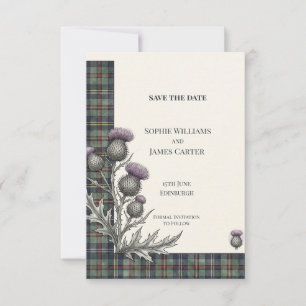 Donkergroene Schotse Trouwkaart met Thistle-motief Save The Date