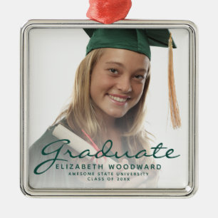 Donkergroene script Afstuderen foto-toets Metalen Ornament