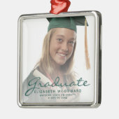 Donkergroene script foto afstudeercadeau metalen ornament (Links)