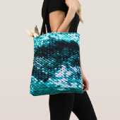 Donkergroene sequentie in glanzende textuur tote bag (Dichtbij)