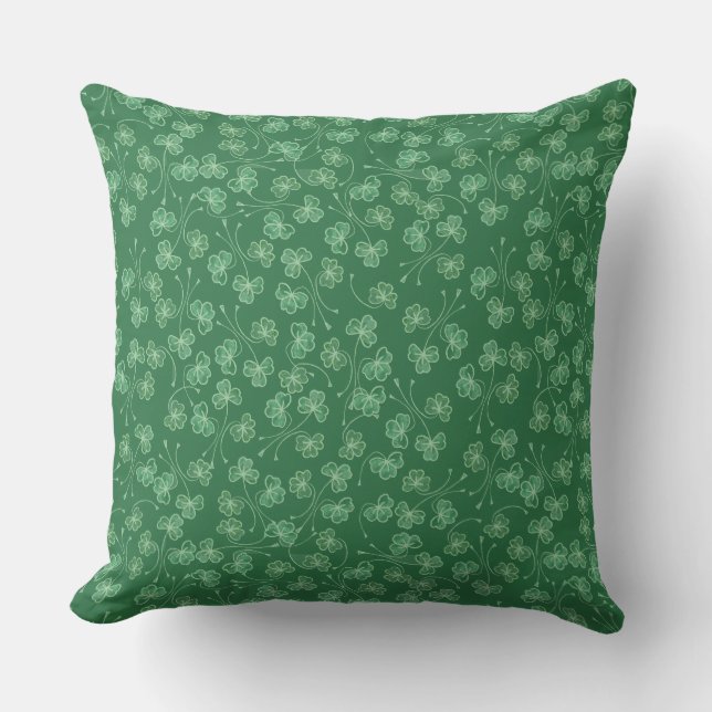 Donkergroene Shamrocks Pattern Pillow of Cushion Kussen (Voorkant)