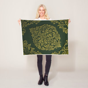 Donkergroene Sierlijke Botanische Bladpatroon Kuns Fleece Deken