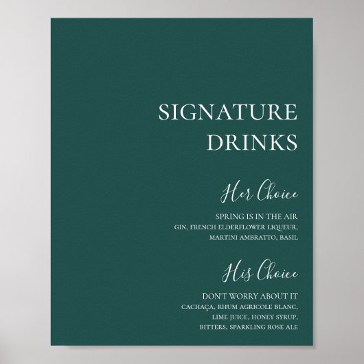 Donkergroene Signature Drankjes Bord Poster (Voorkant)