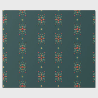 Donkergroene smaragd folk art patroon inpakpapier
